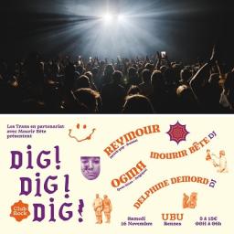 Vincent Bertholet - Orchestre Tout Puissant Marcel Duchamp, Kool Thing à L'Antipode le 15/11 / Théo Muller + Adrien et Victor - Collectif Mourir Bête, Dig dig dig à l'Ubu le 16/11